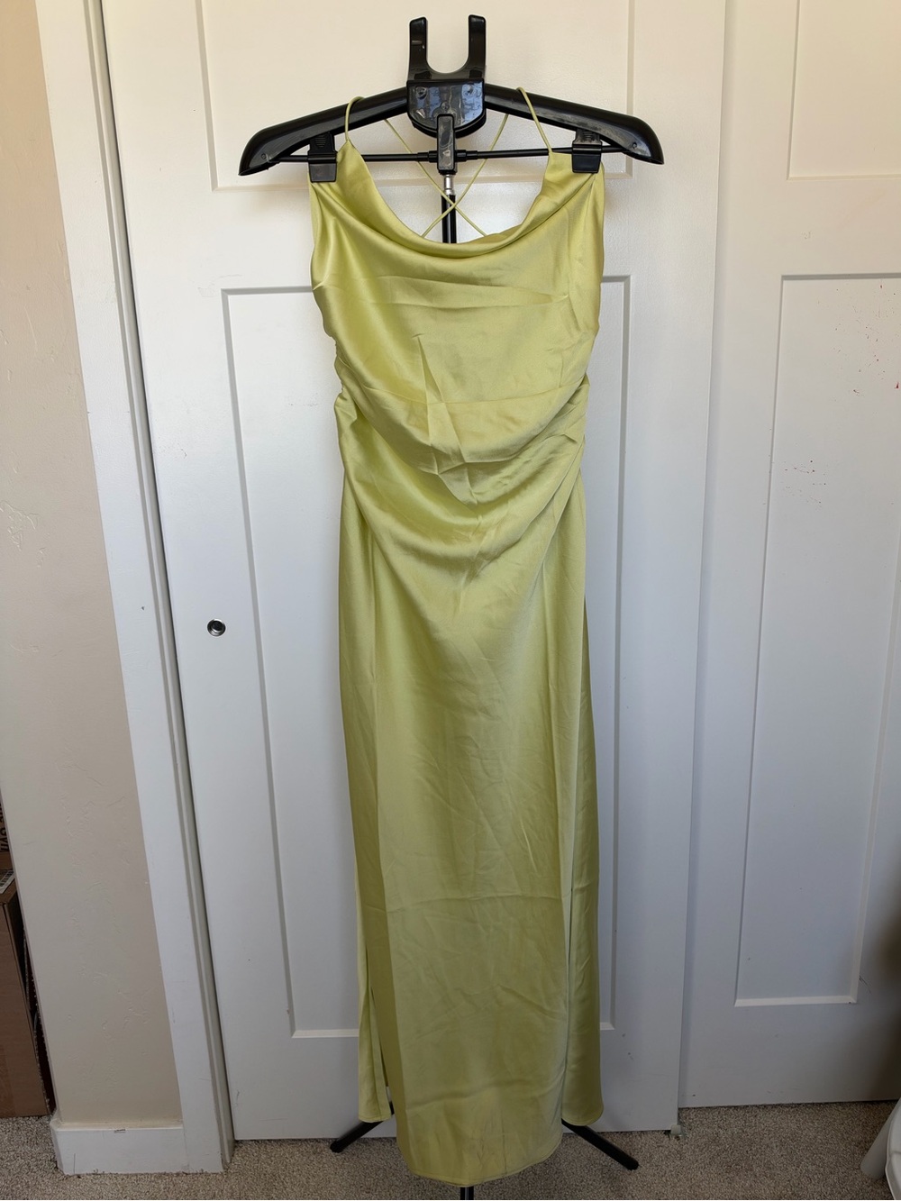 LOFT Satin Cowl Neck Maxi Dress in Lime